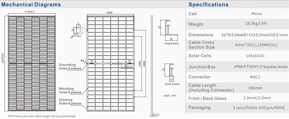 540W mono solar panel specification