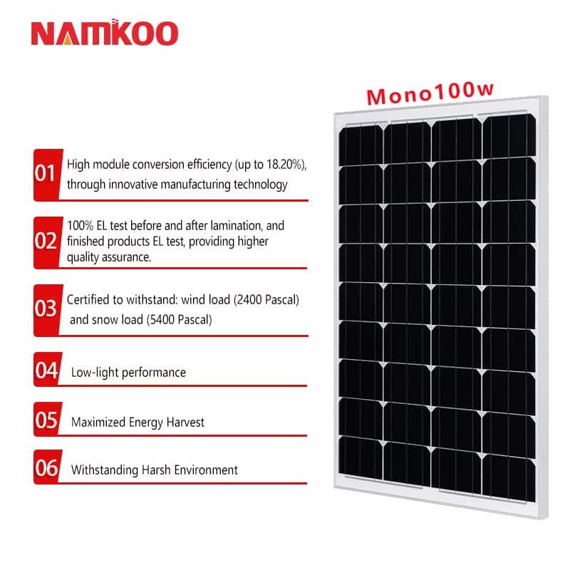 New Upgraded High Efficiency 100 Watt Monocrystalline Solar Panel