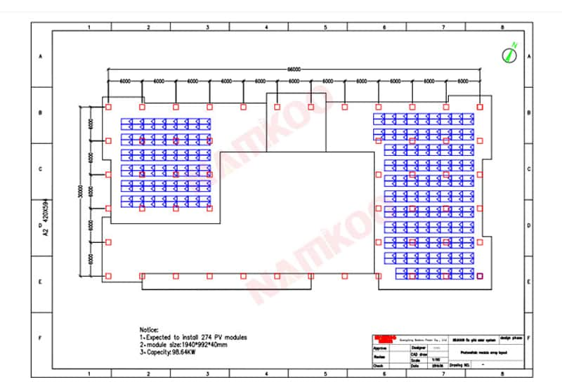 100kw on grid solar project design drawing