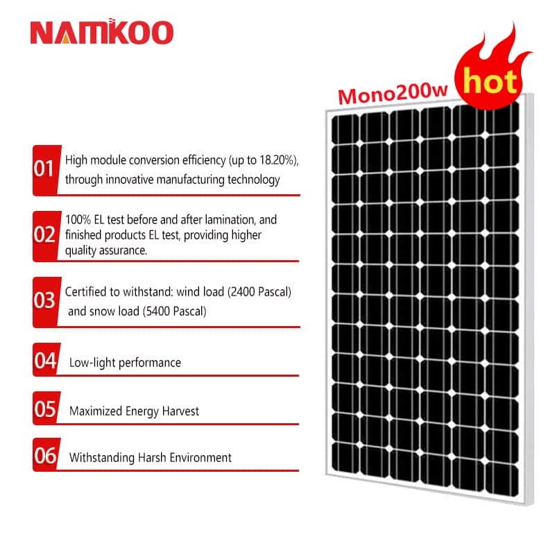 PV 200W Solar Panel For On Grid And Off-Grid Energy System 200W Mono Solar Panel