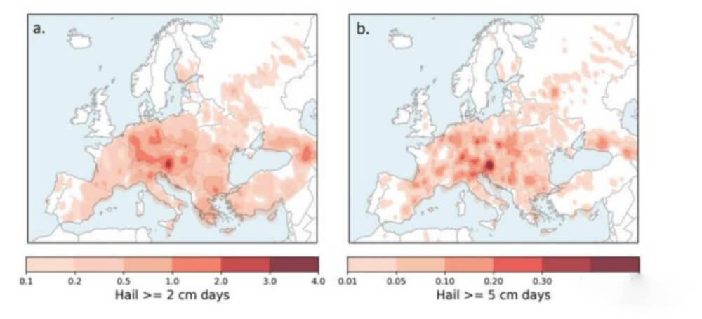 Average annual number of days with hail